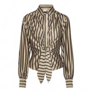 Karmamia Lee Shirt Tan Stripe Tie Front Blouse Long Sleeve Size S